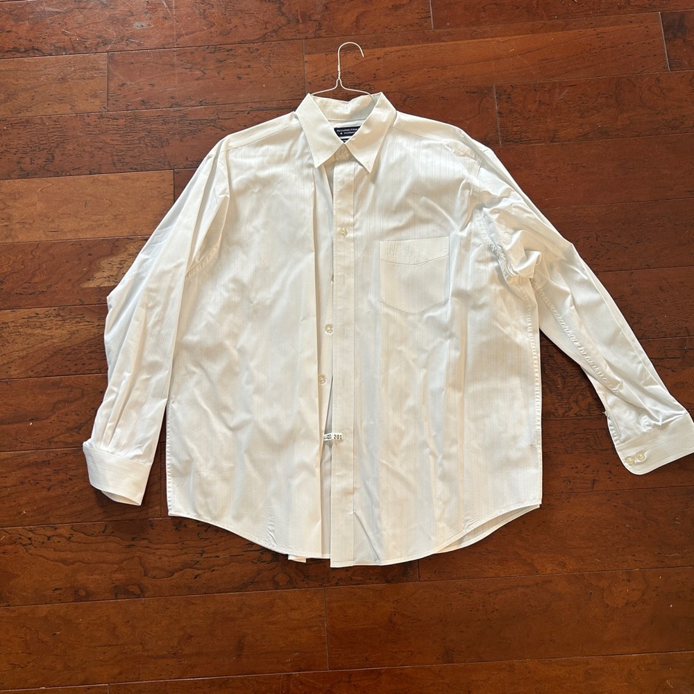 Roundtree & Yorke White Cotton Oxford Dress Shirt XL White Button Up Down